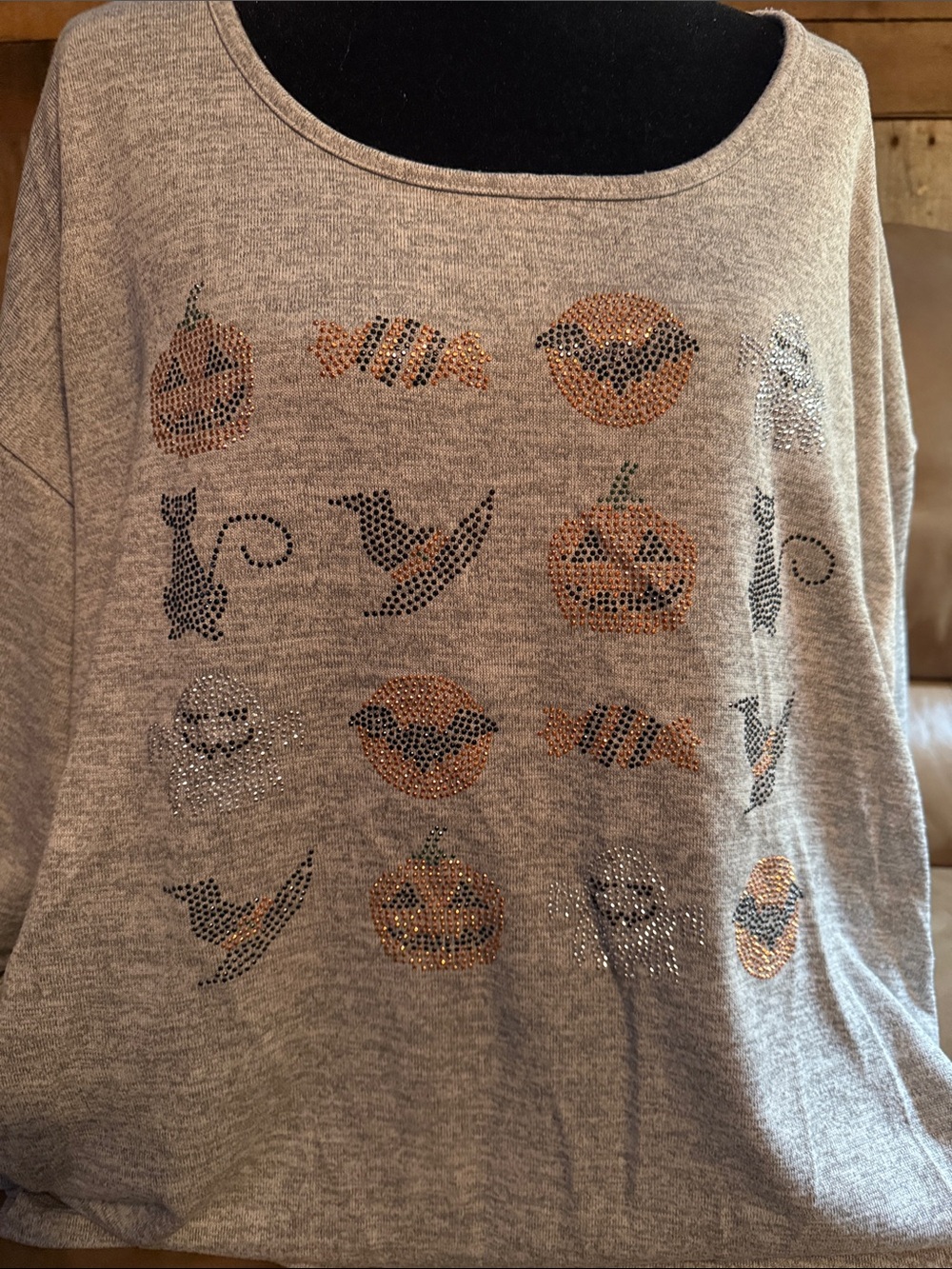 Women's Gray Halloween Sequin Pullover Sweater